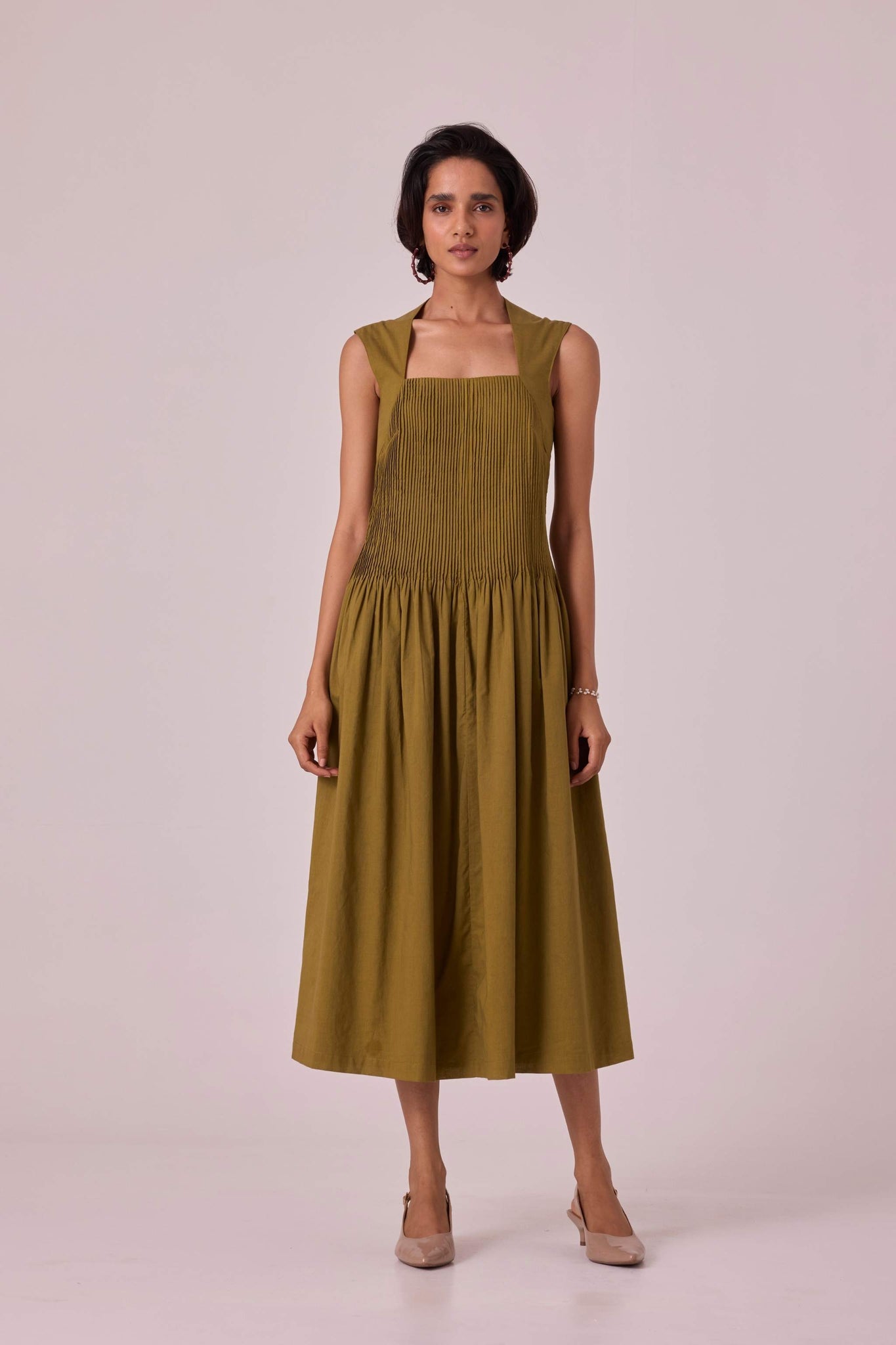 olive pleated midi dress Perfect Pleated Wrap Dress Olive / XS