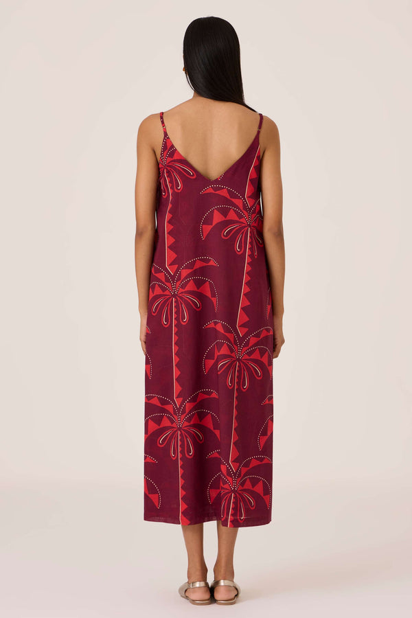 Isa Palm Print Slip Dress