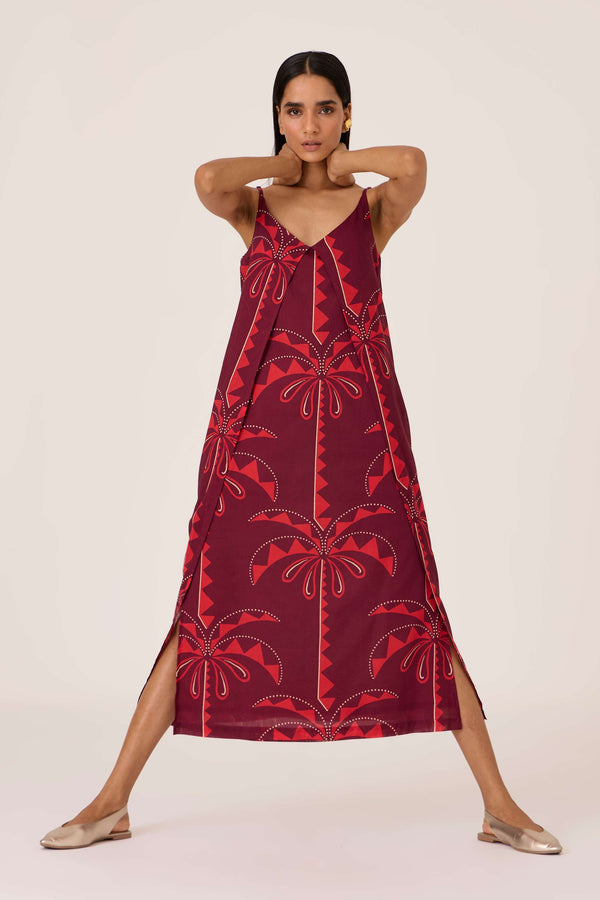 Isa Palm Print Slip Dress