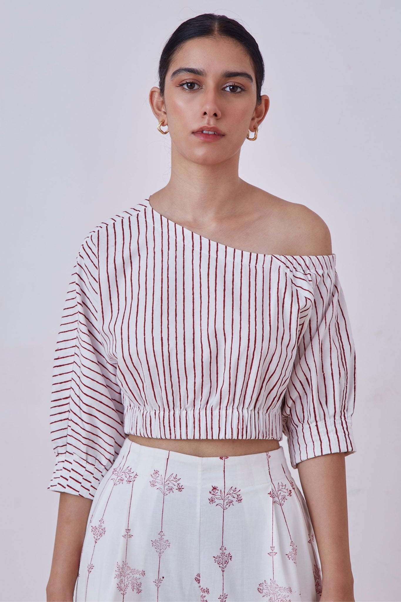 Gaya Red Stripe Hand Printed Top