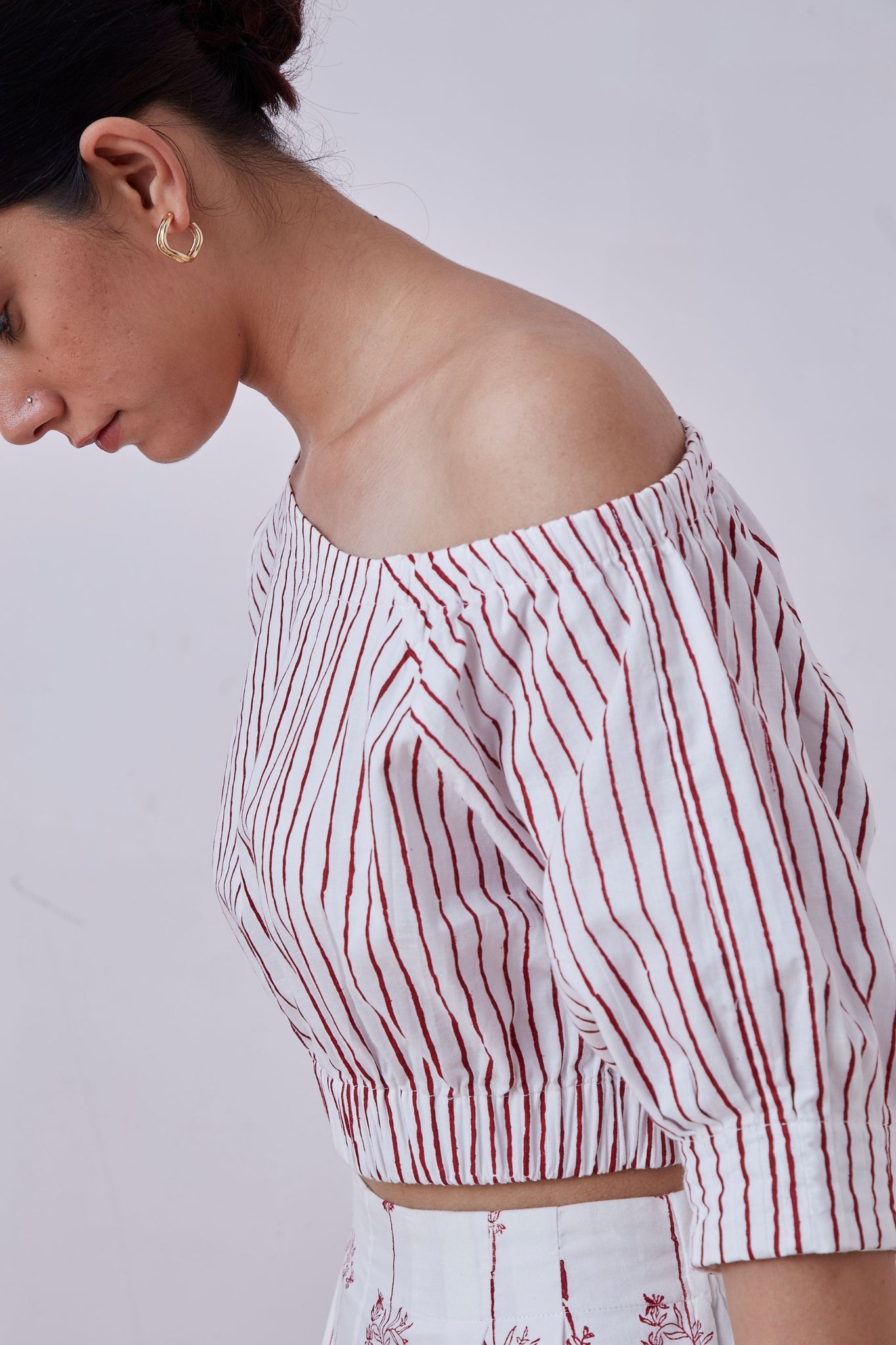 Gaya Red Stripe Hand Printed Top