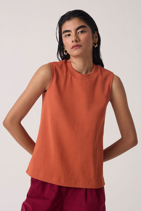 Iga Orange Cotton Tank Top