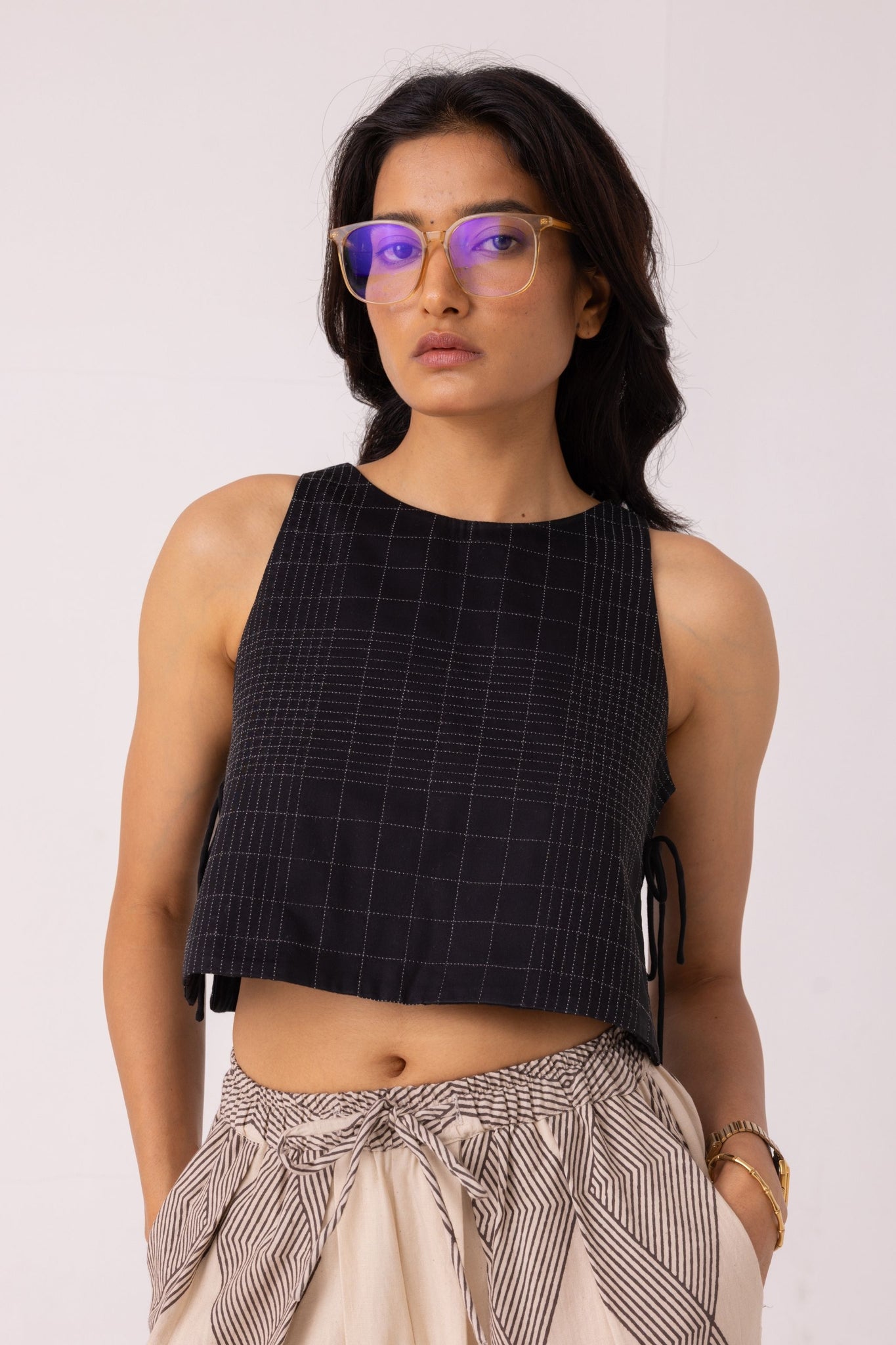 Tia Black Quilted Tie Top