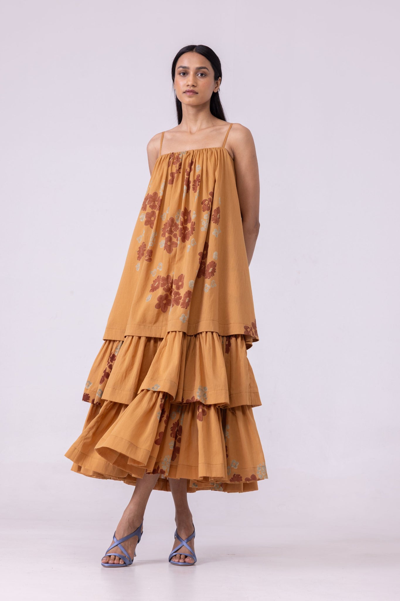 Lev Floral Hand Printed Tiered Dress