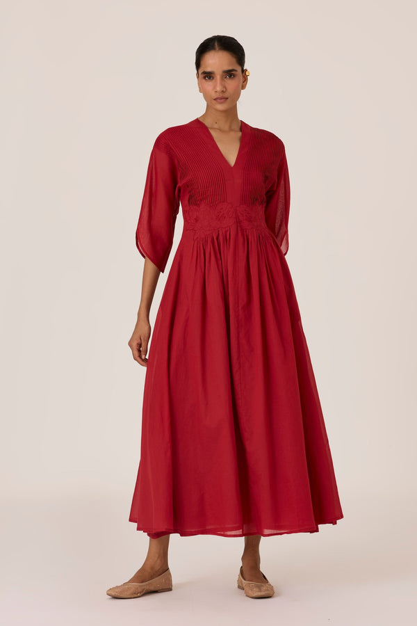 Kamil Scarlet Embroidered Maxi Dress