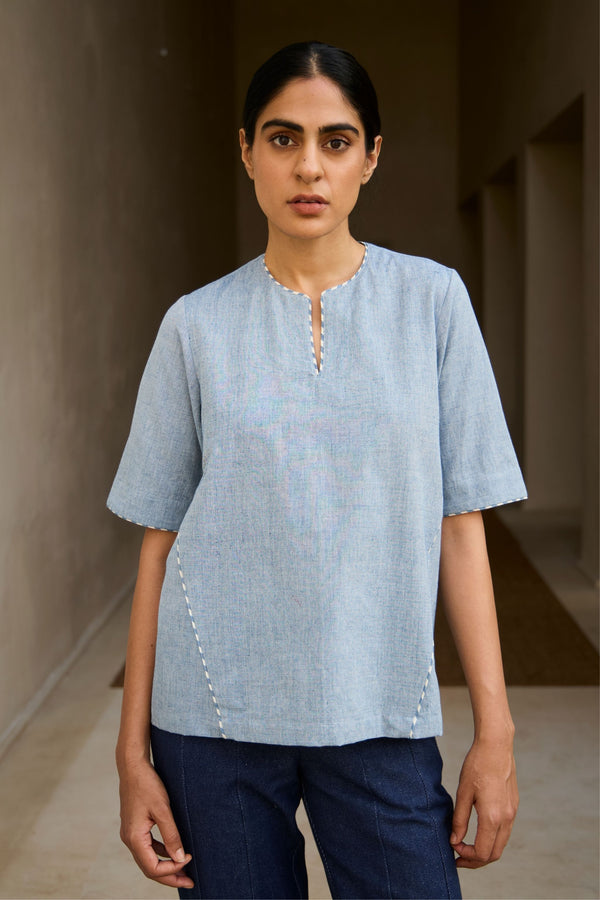 Polina Handwoven Blue Top