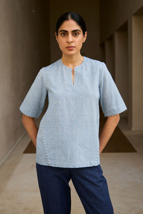 Polina Handwoven Blue Top