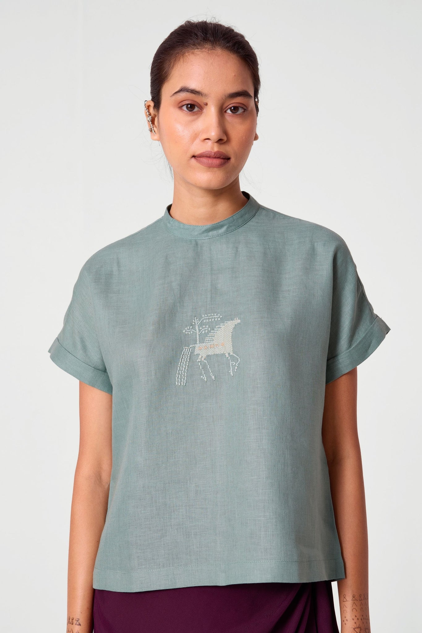 Rayya Embroidered Linen Top