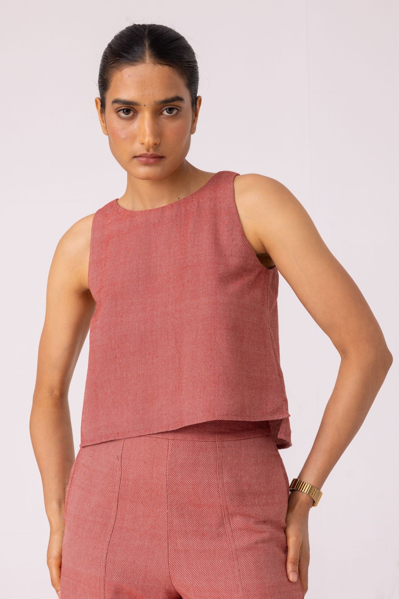 Kifli Red Handwoven Denim Top