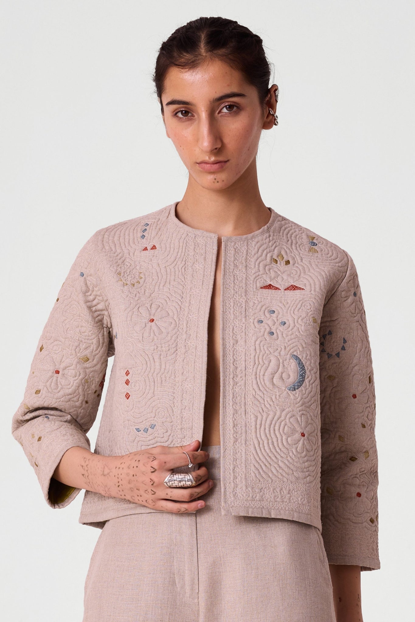 Vipra Hand Quilted Embroidered Linen Jacket