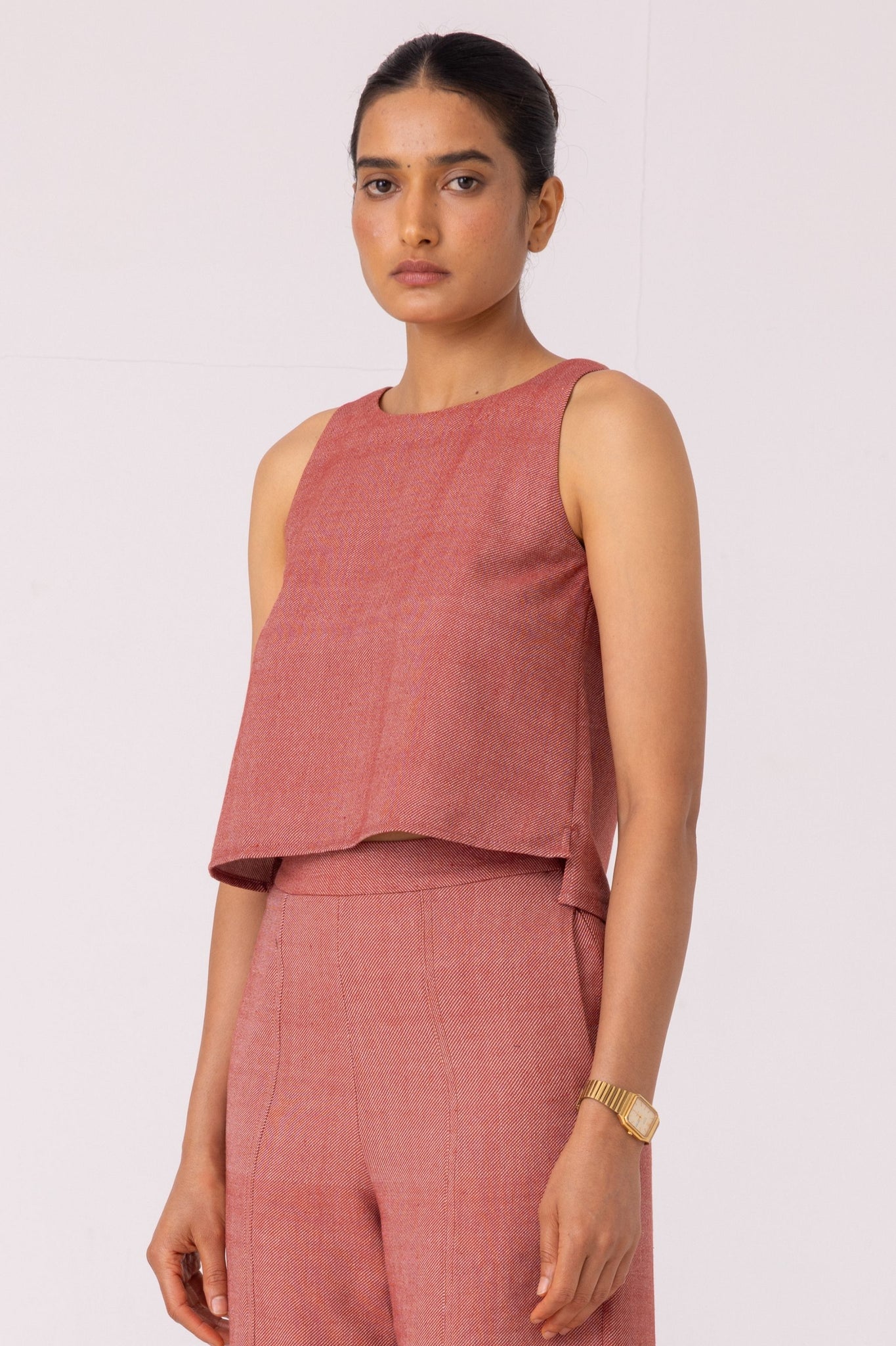 Kifli Red Handwoven Denim Top