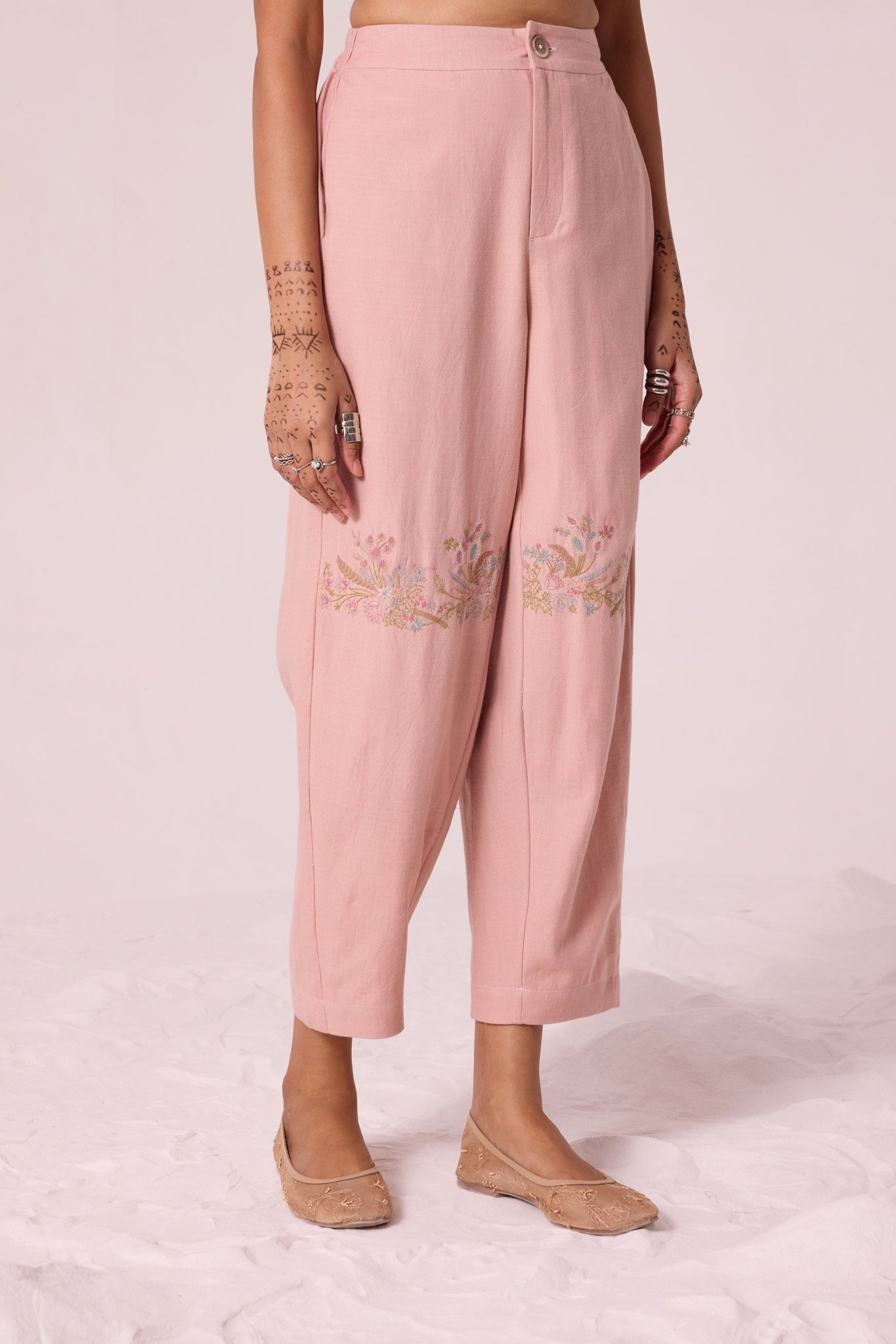 Tatejima Handwoven Embroidered Pink Pants
