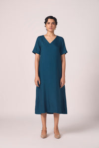 Vega Blue Silk Midi Dress