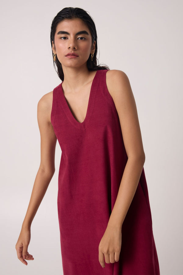 Hamm Cherry Corduroy Midi Dress