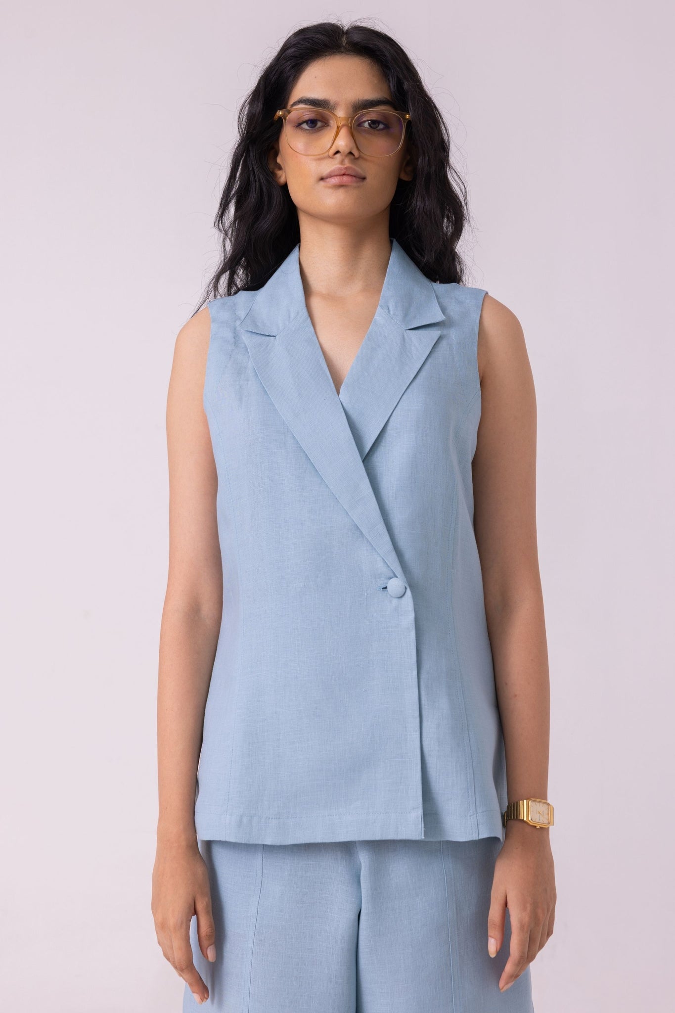 Serena Blue Linen Vest