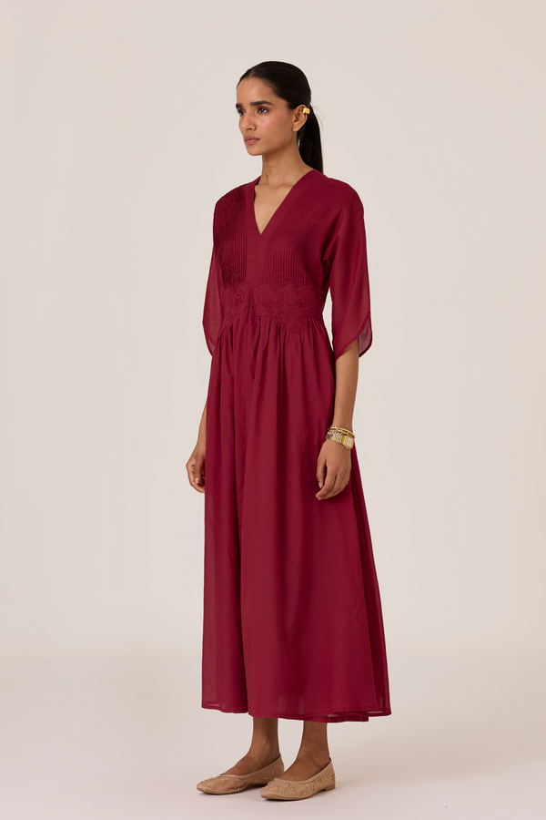 Kamil Cherry Embroidered Maxi Dress