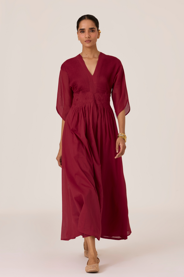 Kamil Cherry Embroidered Maxi Dress