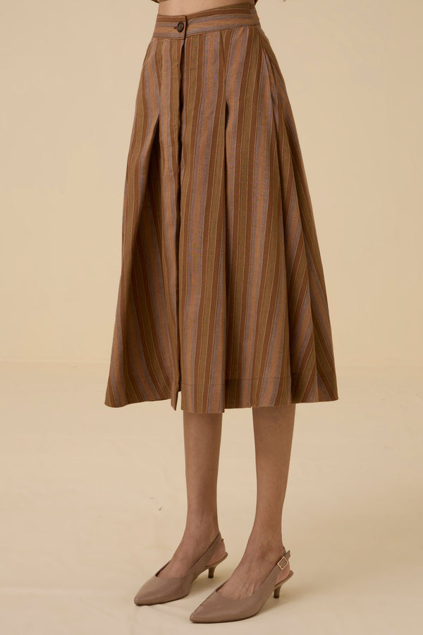 Faizaan Brown Stripe Pleated Skirt