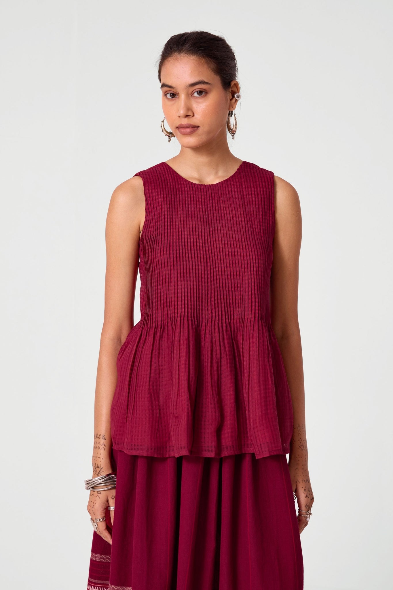 Aabha Pink Checks Handwoven Top