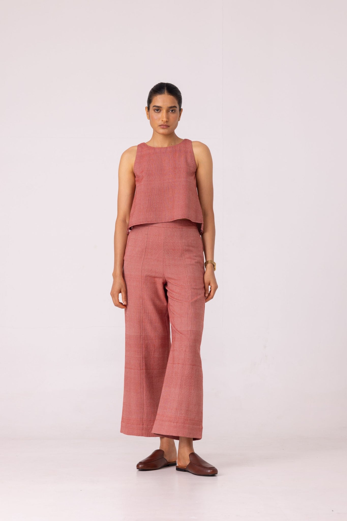 Moira Red Handwoven Denim Pants