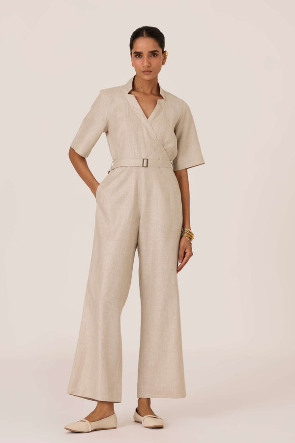 Jos Beige Linen Jumpsuit