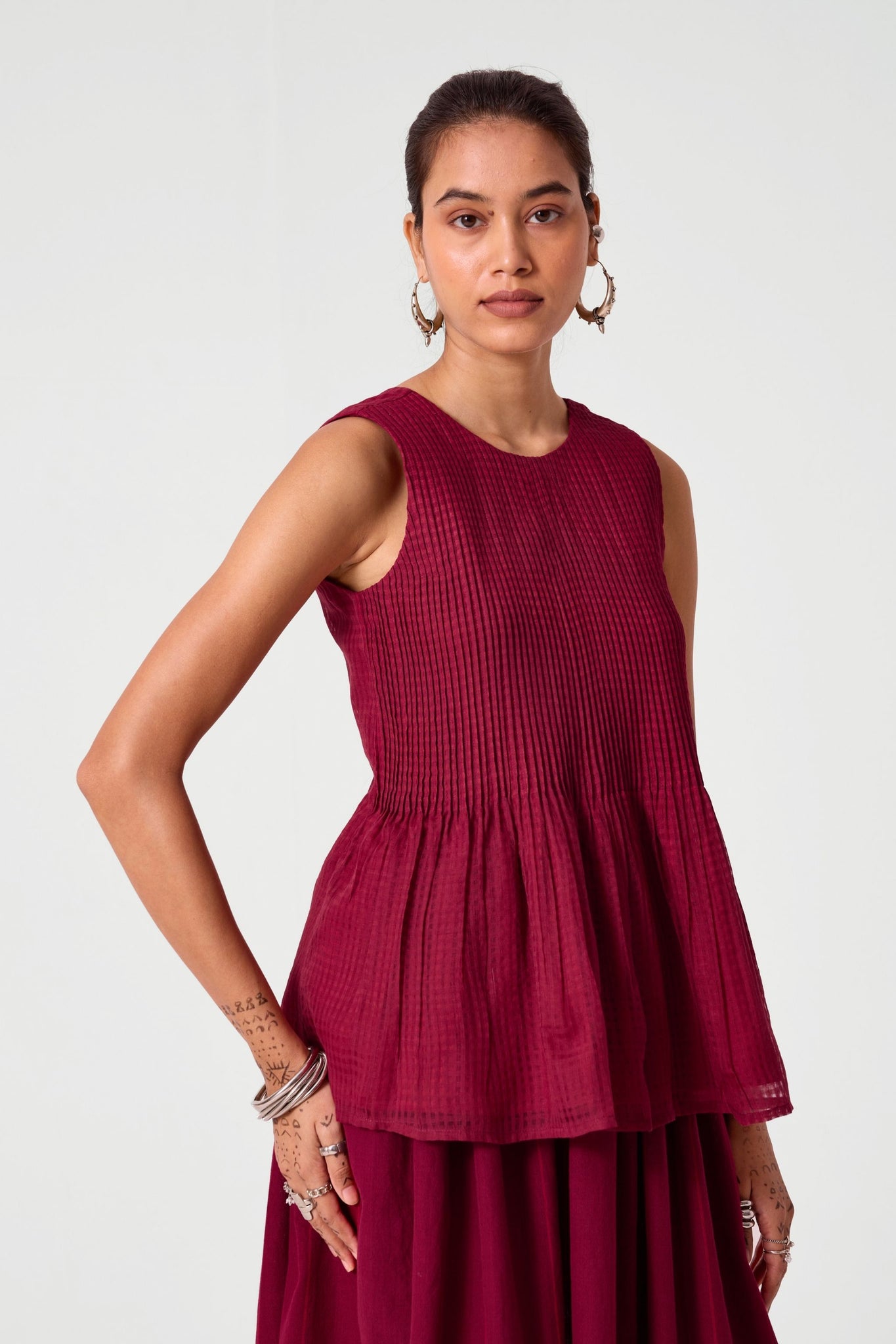 Aabha Pink Checks Handwoven Top