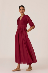Kamil Cherry Embroidered Maxi Dress