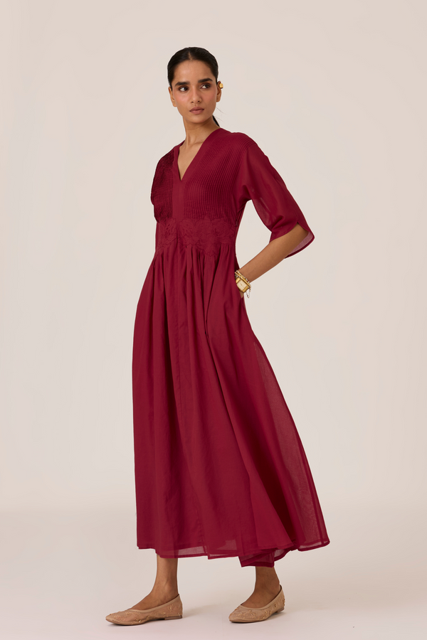 Kamil Cherry Embroidered Maxi Dress