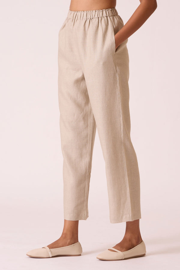 Torri Beige Linen Trousers