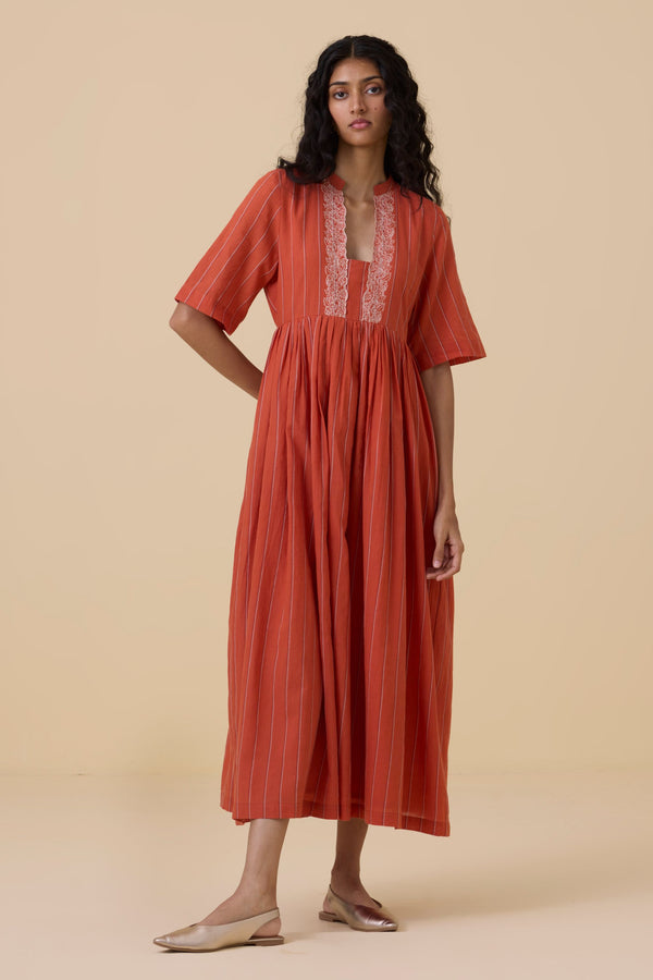 Sabah Orange Cotton Midi Dress