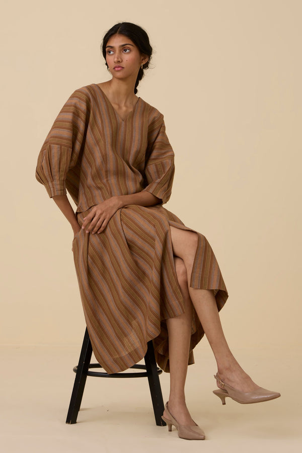 Faizaan Brown Stripe Handwoven Set