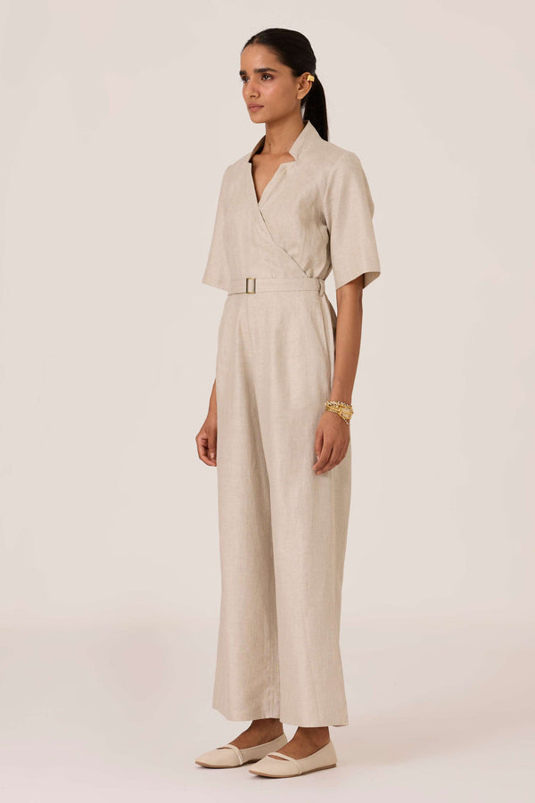 Jos Beige Linen Jumpsuit