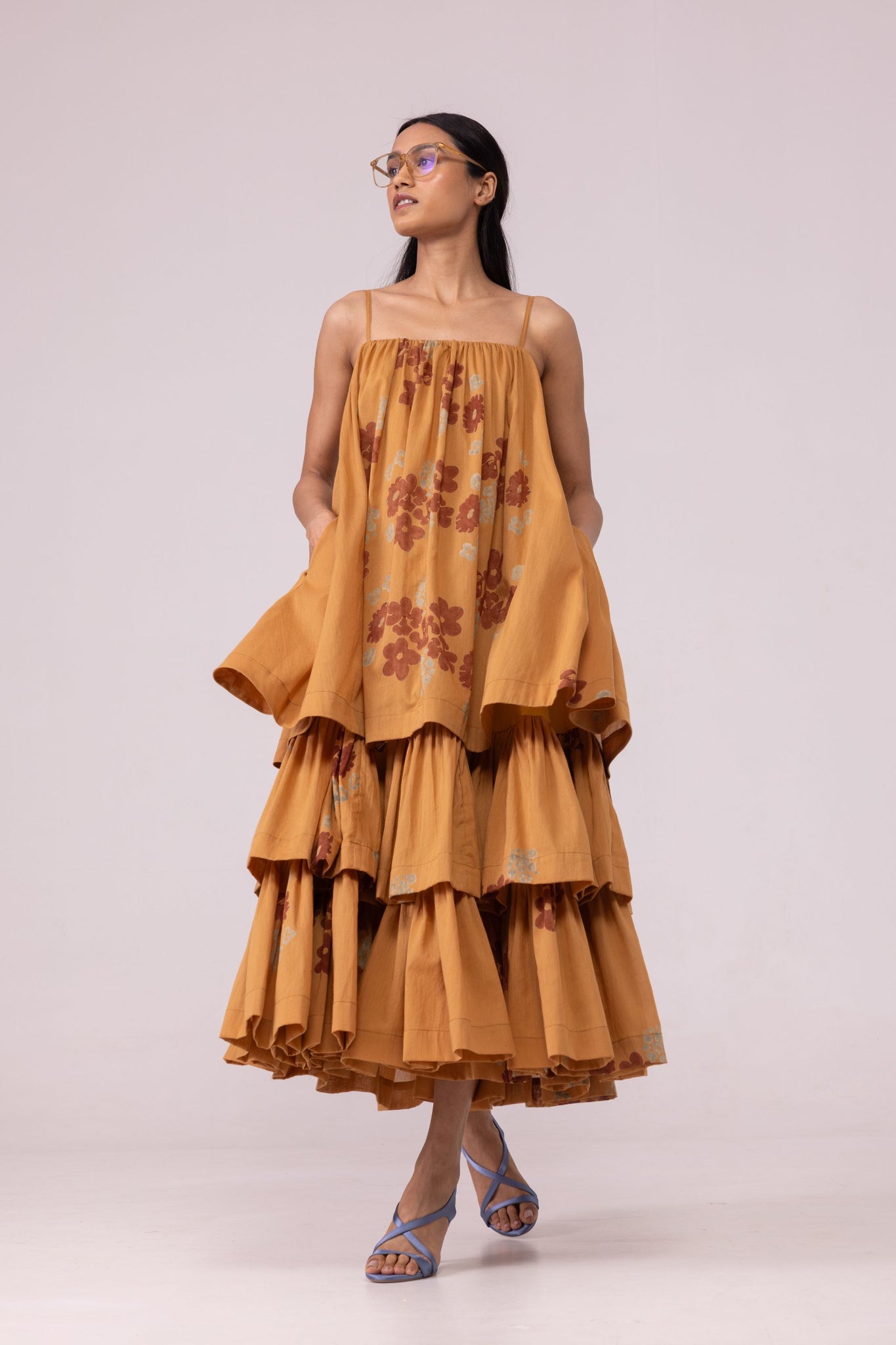 Lev Floral Hand Printed Tiered Dress