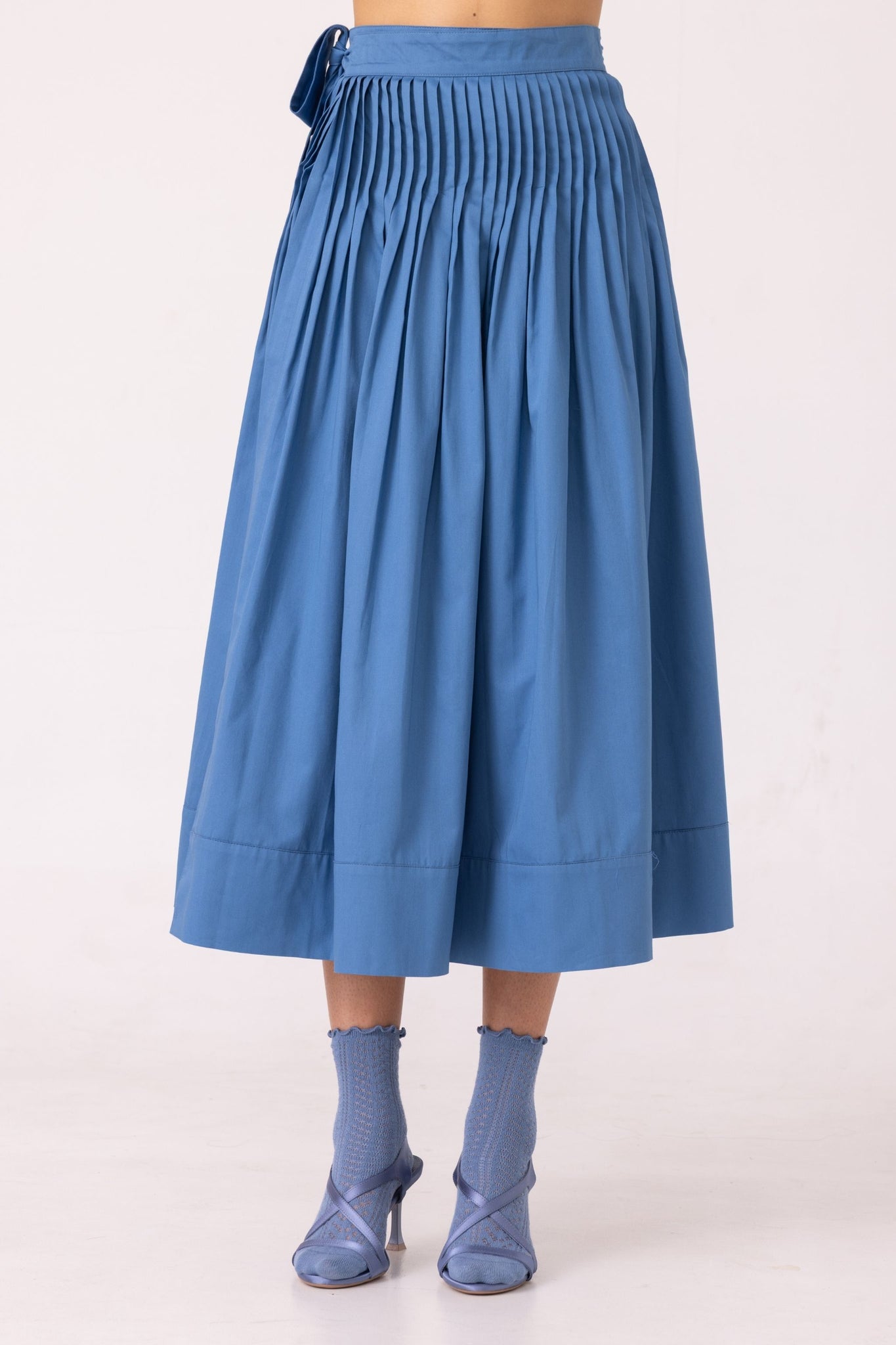 Tereza Blue Pleated Wrap Skirt
