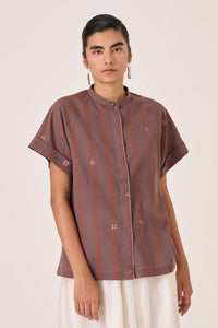 Heen Handwoven Brown Striped Top