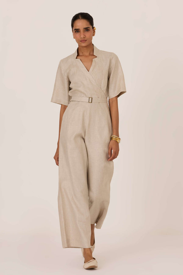 Jos Beige Linen Jumpsuit