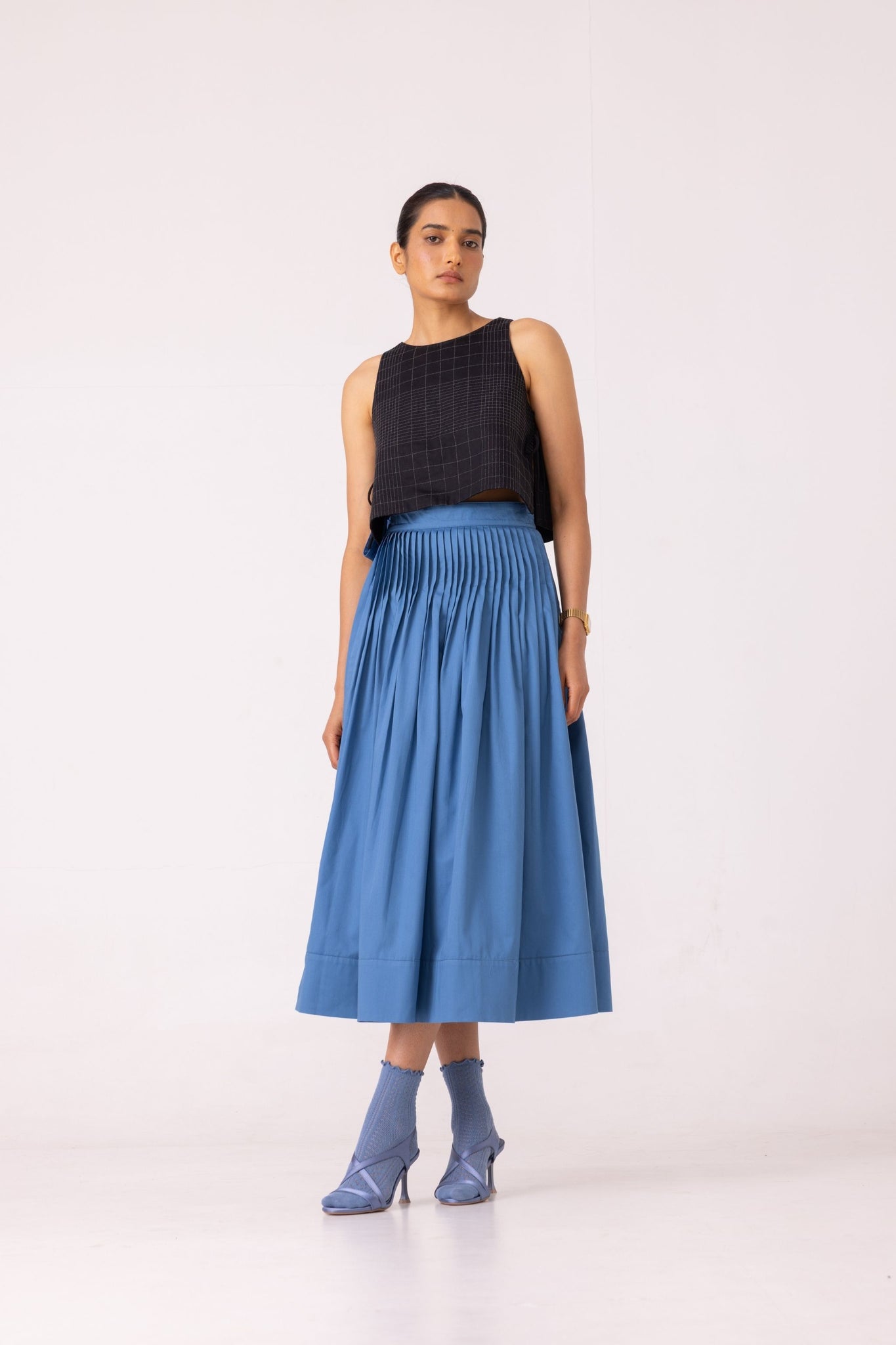 Tereza Blue Pleated Wrap Skirt