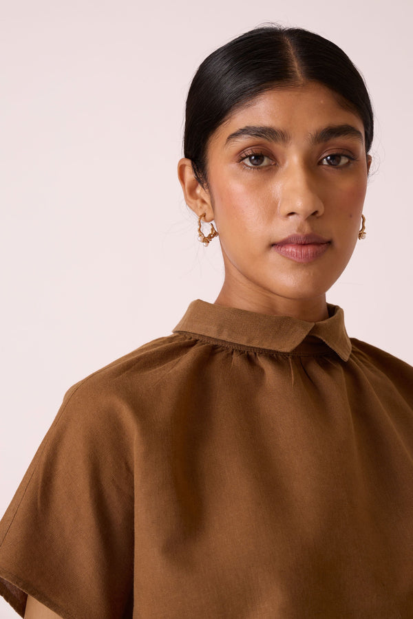 Amara Brown Linen Cotton Top