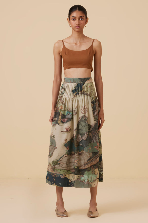 Aqsa Green Print Wrap Skirt