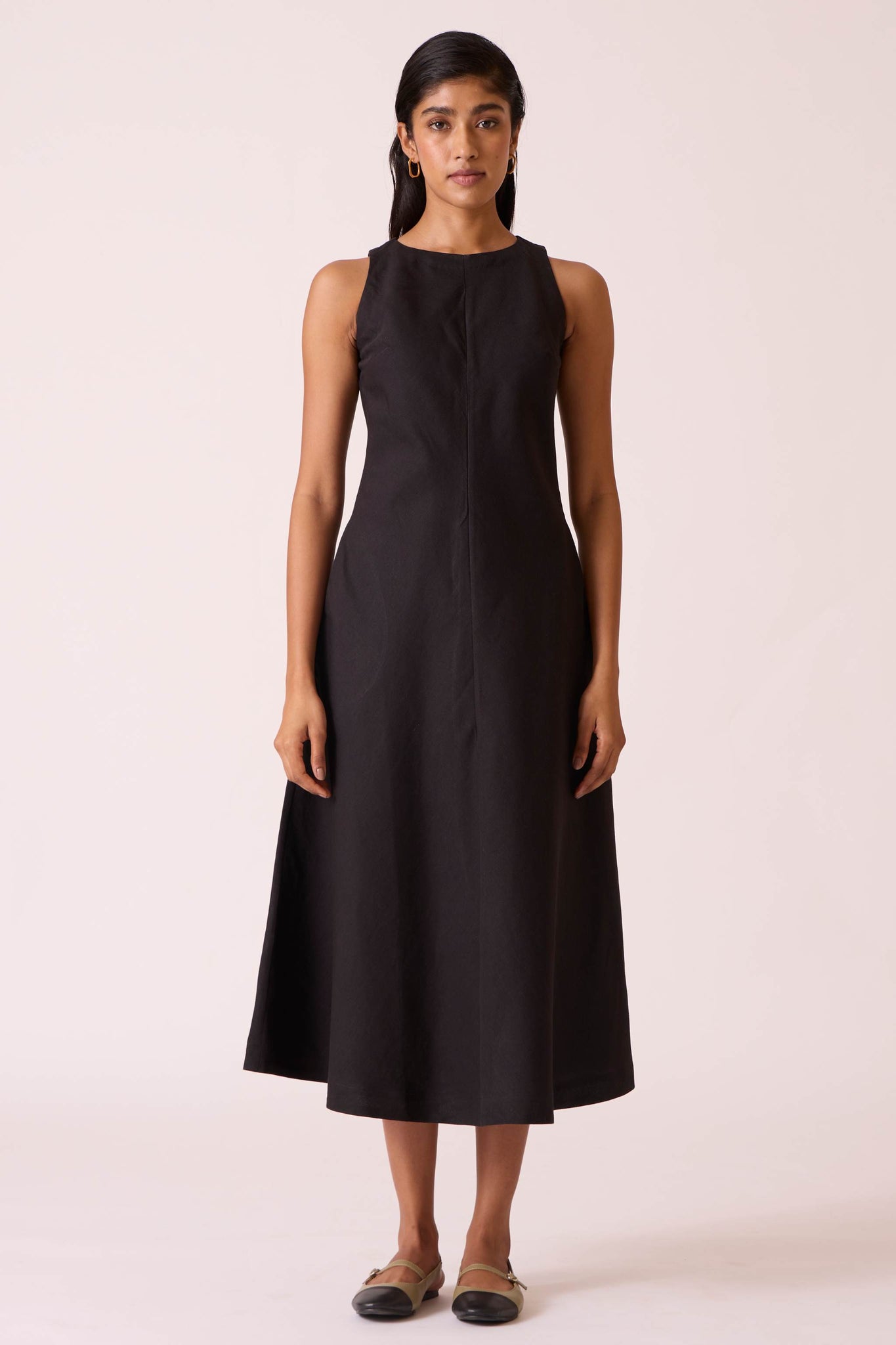 black linen cotton dress Jenni Kayne Summer Midi Dress Black Size L cotton linen