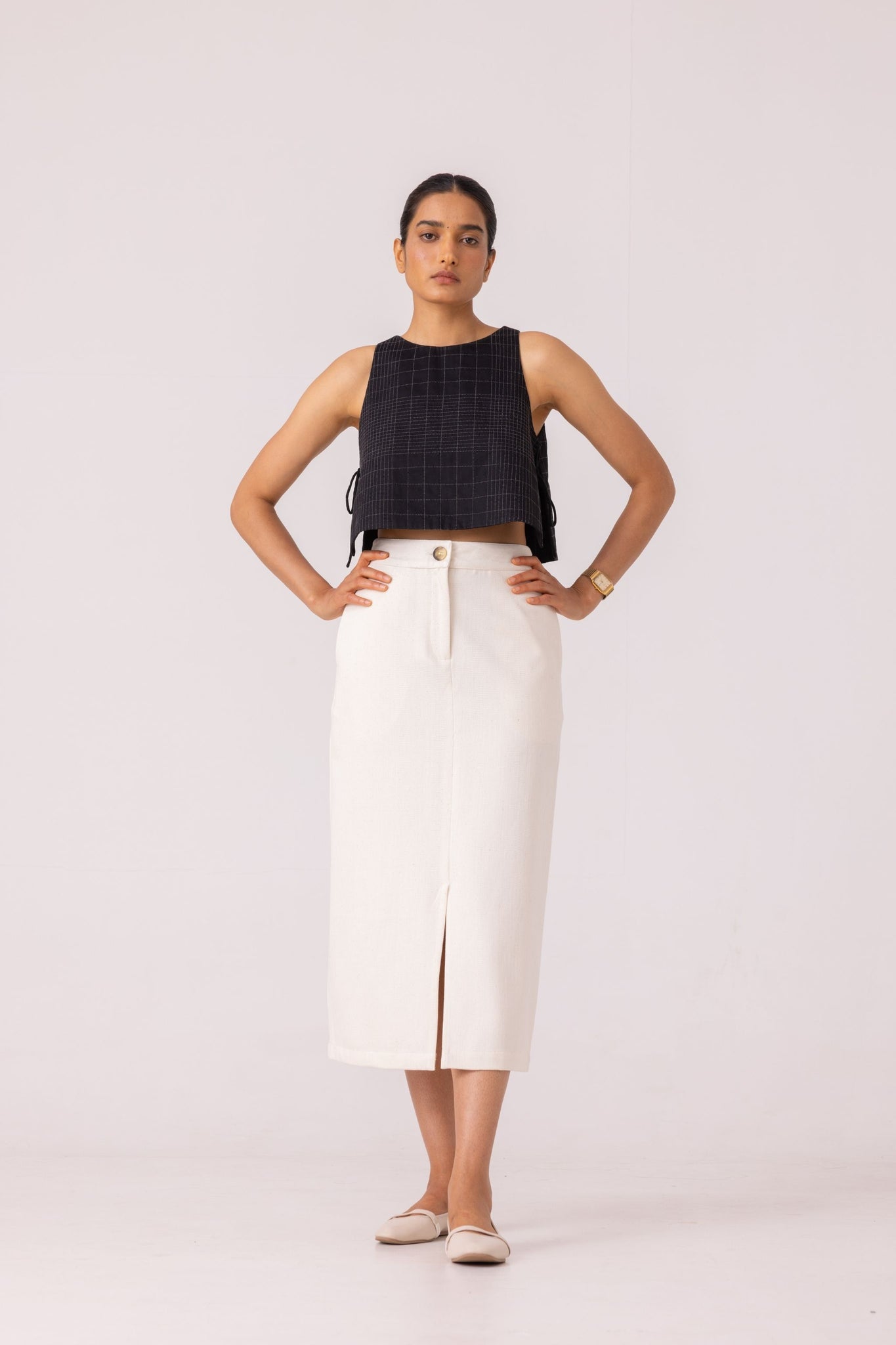 Roxanne Off White Handwoven Denim Skirt