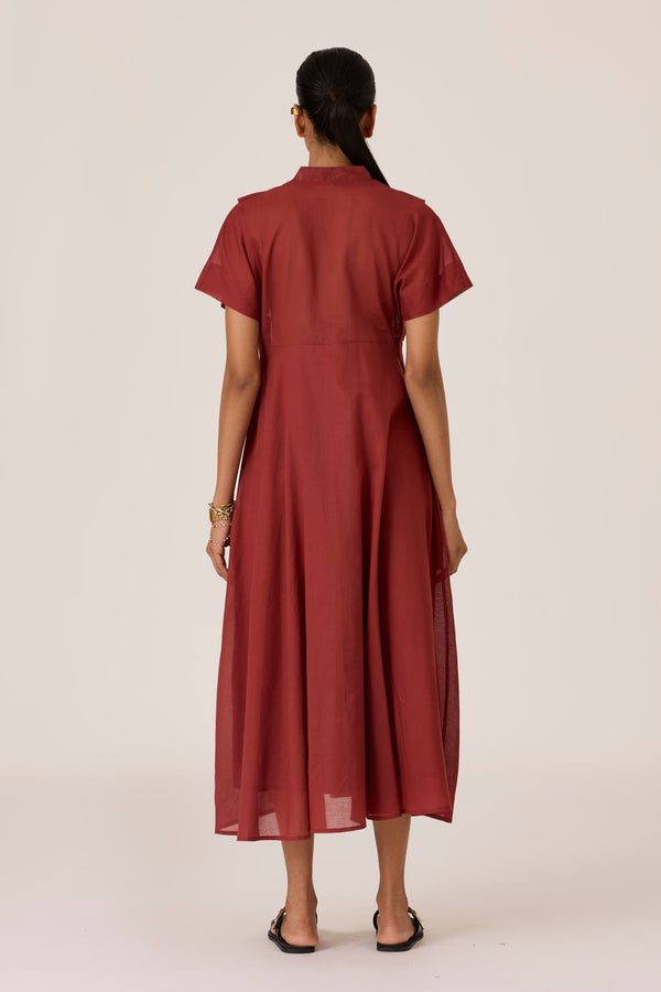 Raed Umber Pleated Midi Dress