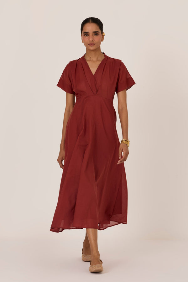 Raed Umber Pleated Midi Dress