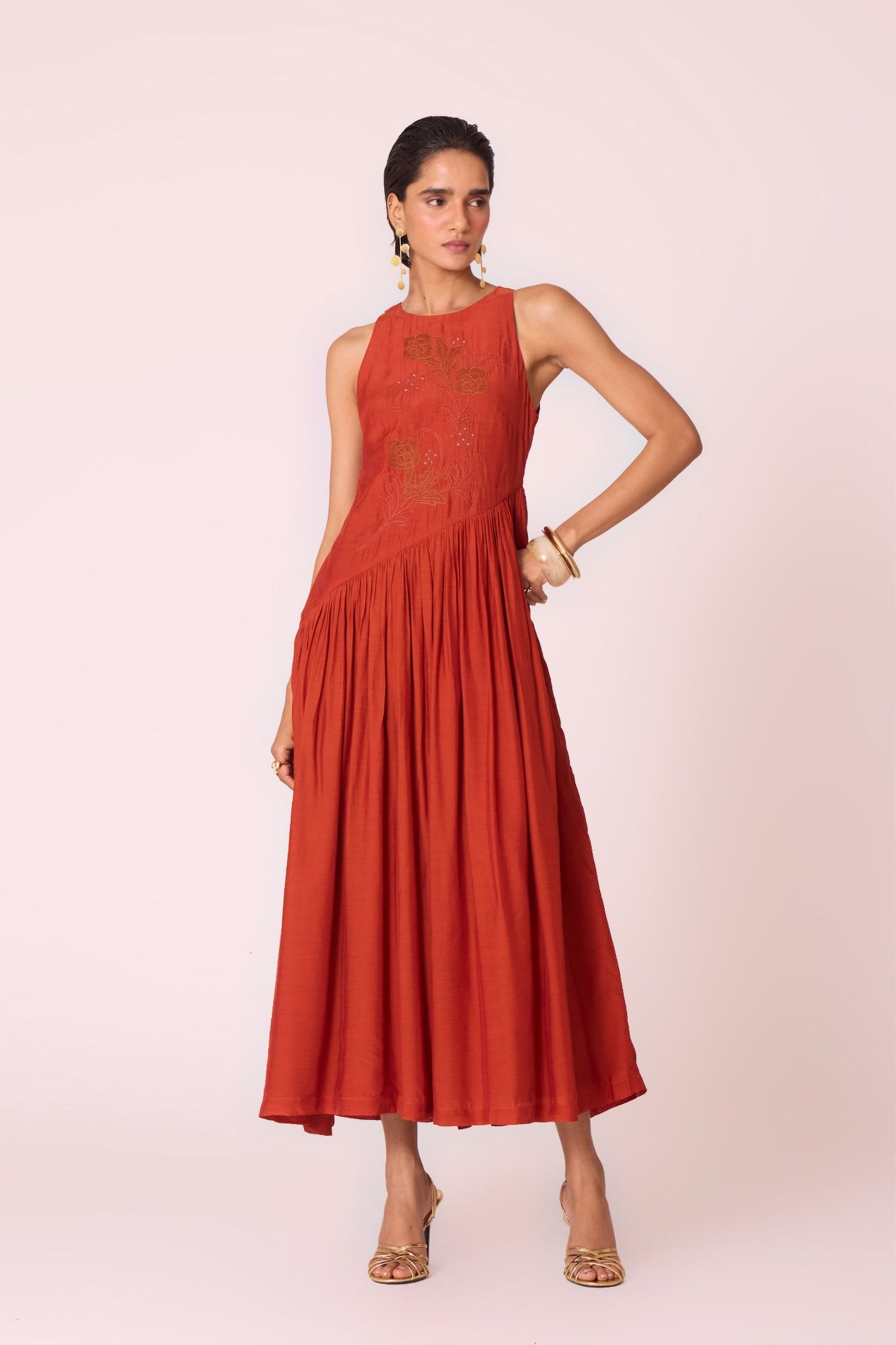 rust embroidered dress Emmy V Neck Embroidered Mini Dress, Rust