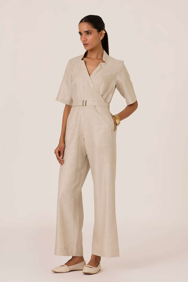 Jos Beige Linen Jumpsuit