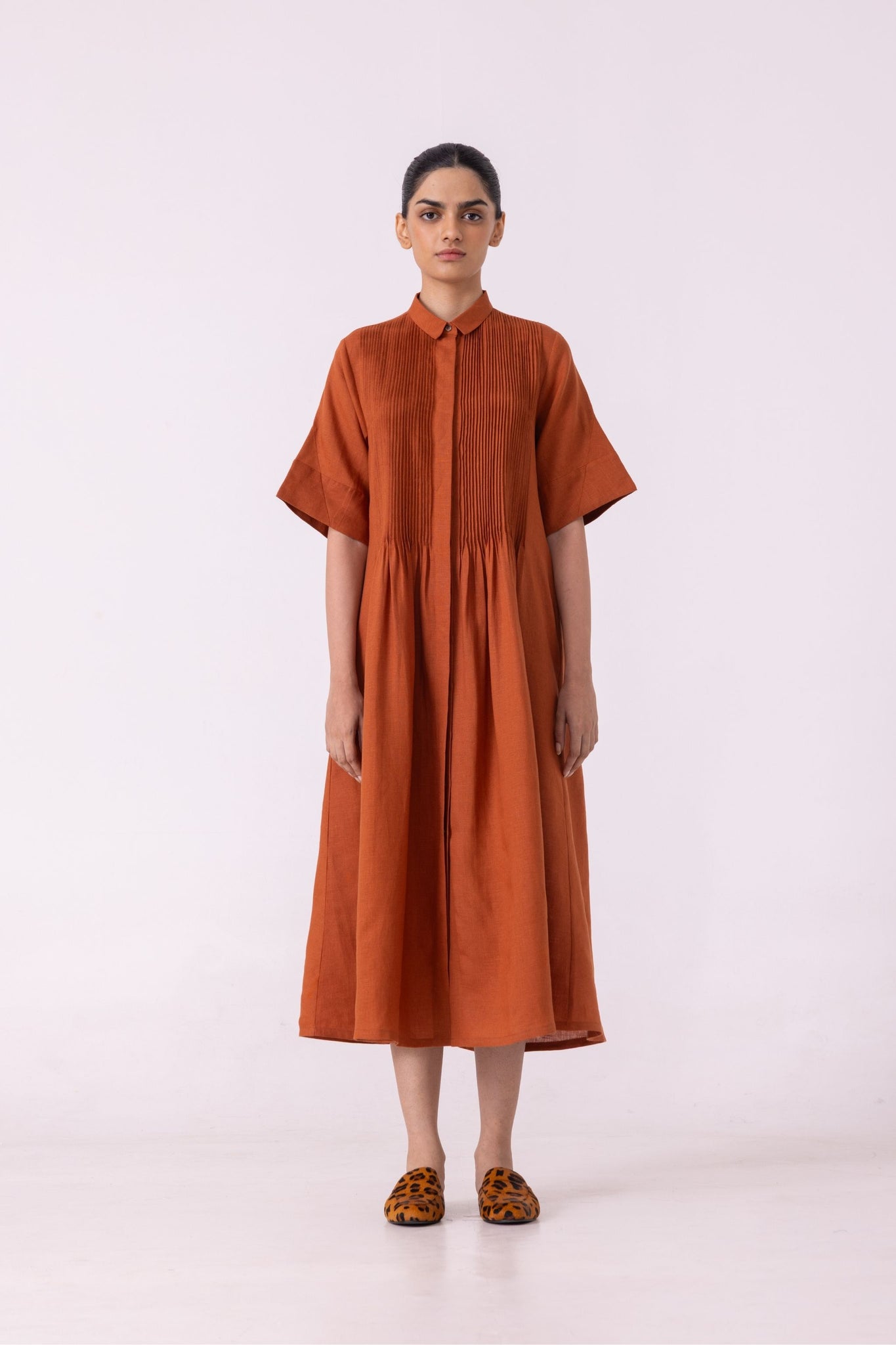 Minerva Rust Linen Shirt Dress