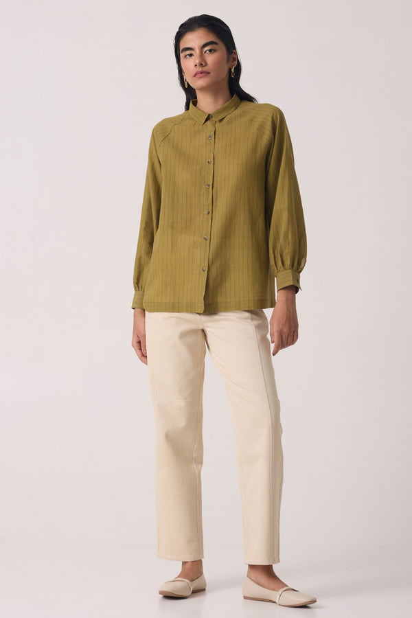 Yeji Olive Handwoven Cotton Shirt