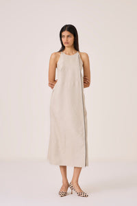 Supun Biege Linen Panelled Dress