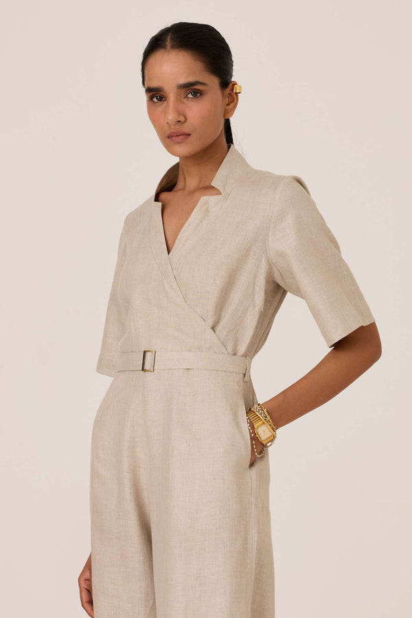 Jos Beige Linen Jumpsuit