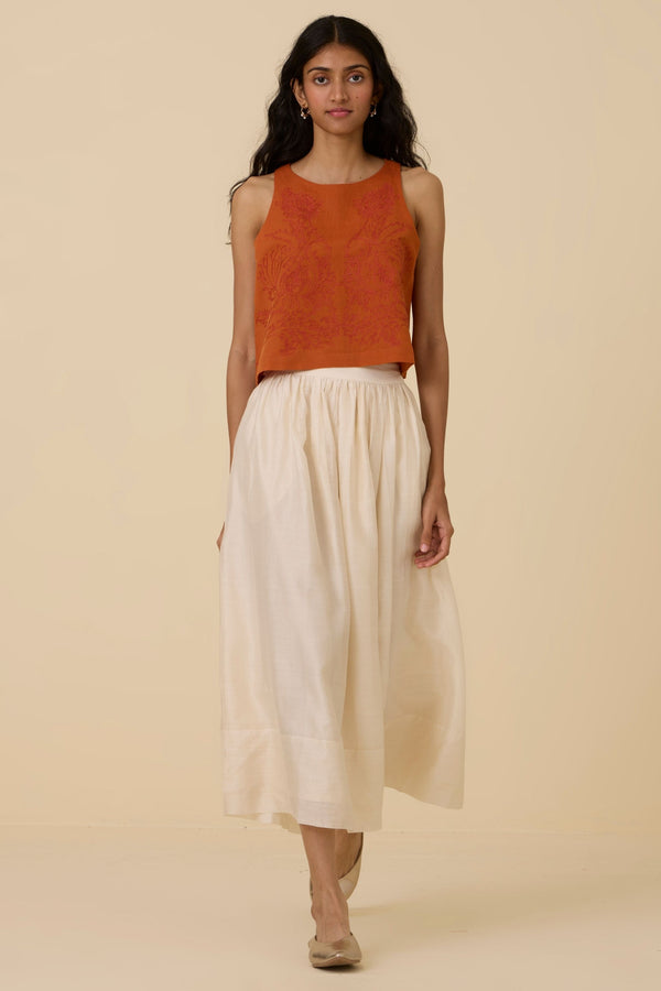 Olena Orange Embroidered Top